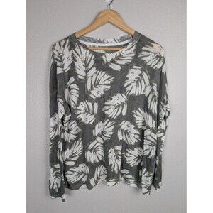 Lightweight Sweater Womens Medium Leaf Print Pullover Linen Blend Top Casual